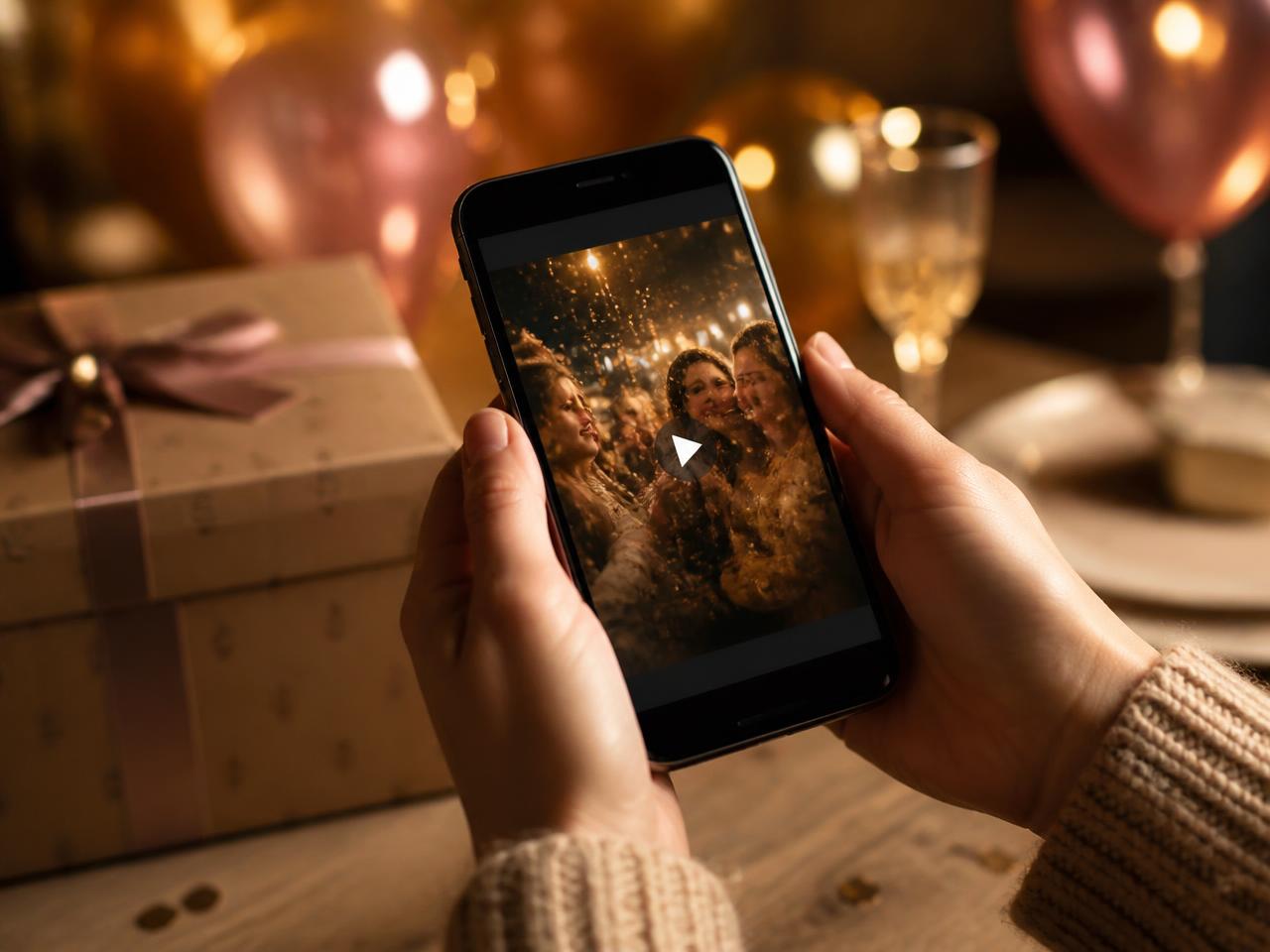 A celebration page opened on a phone, ready to be unwrapped