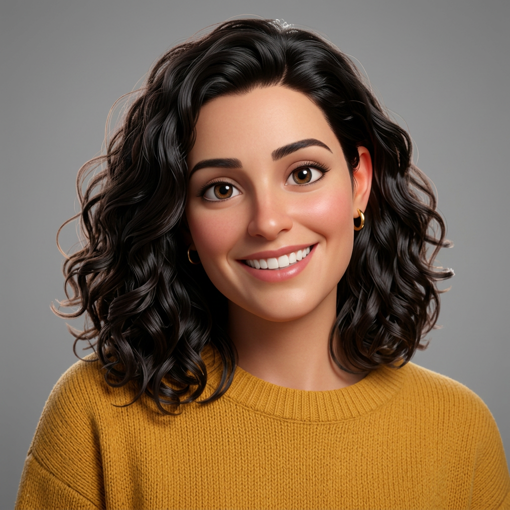 The same woman redrawn as a Polished 3D cartoon character