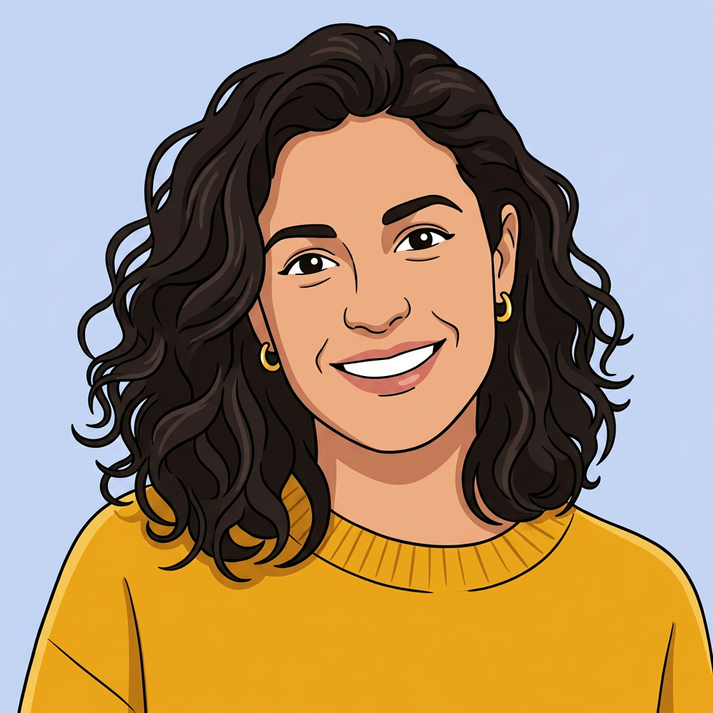 The same woman redrawn as a Flat 2D cartoon character